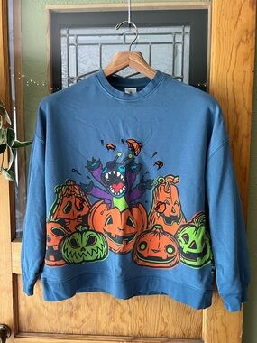 Disney Stitch Halloween Sweatshirt - Blue with Orange and Green